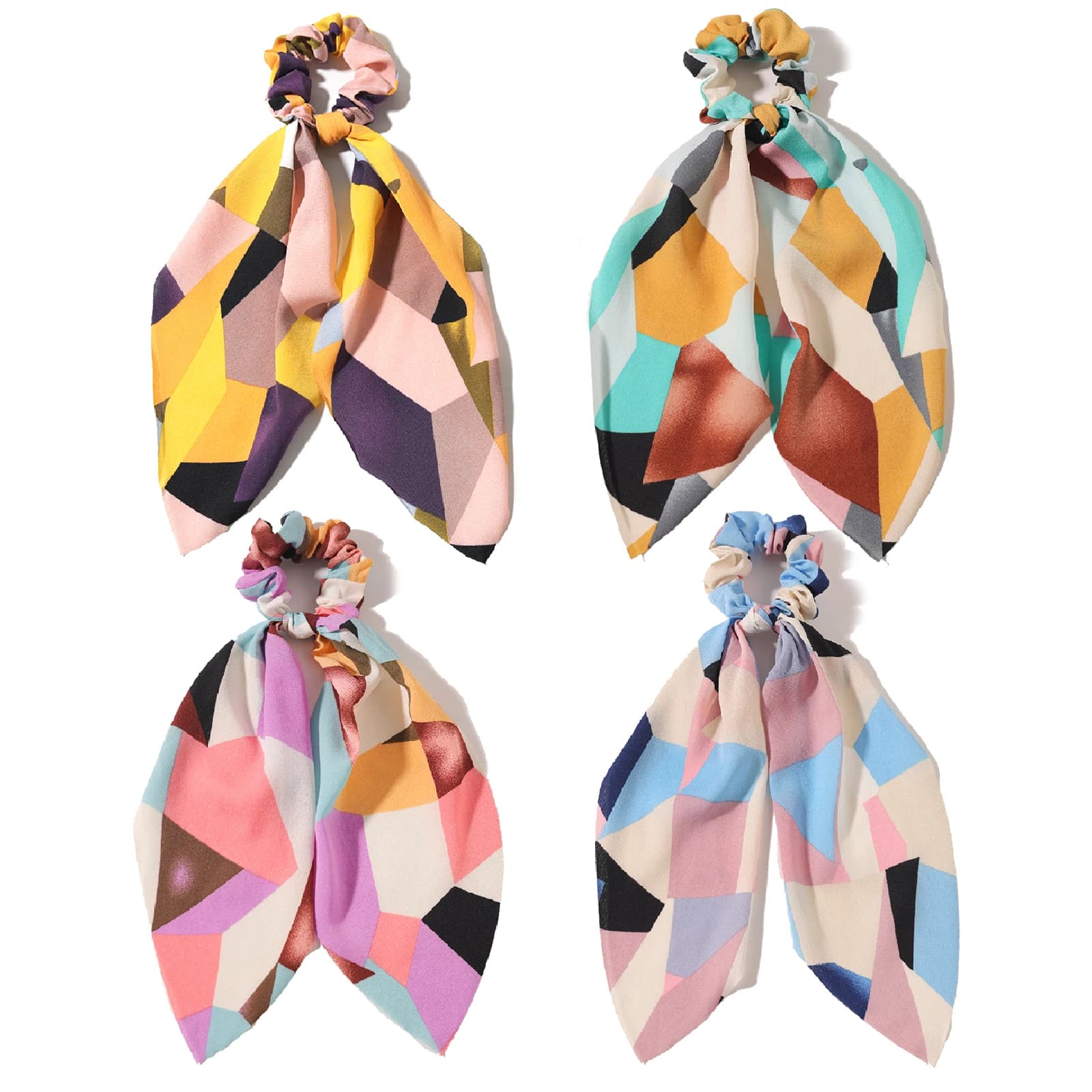 Sciarpa da donna cravatte per capelli motivo geometrico nastro Scrunchies coda di cavallo Headhold fasce elastiche per capelli del Colon femminile accessori per capelli