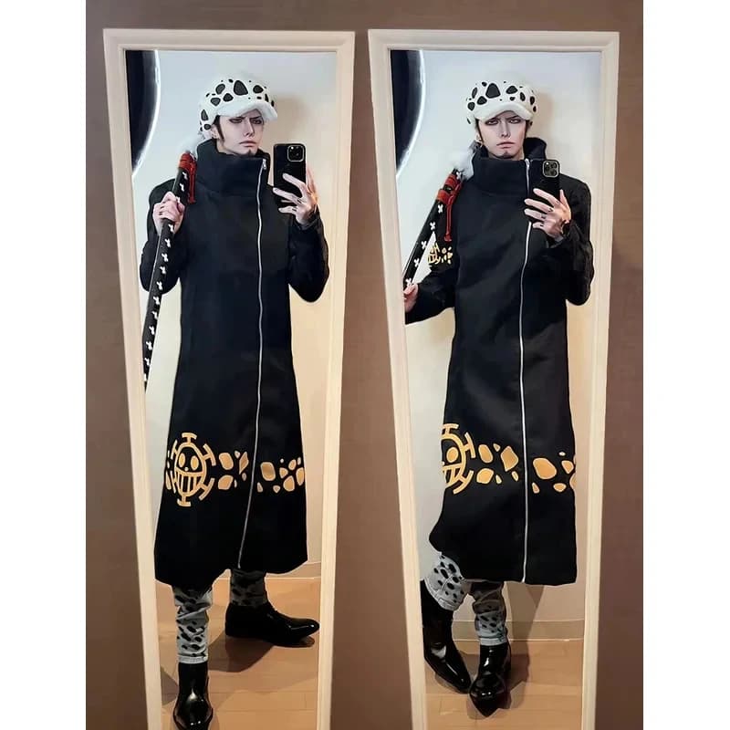 e,4;v'6\k/Anime Piece Pirate Trafalgar D. Water Law Cosplay Costume Black Cloak Hat Pant Long Windbreaker Jacket Party5;g'8.n/3\