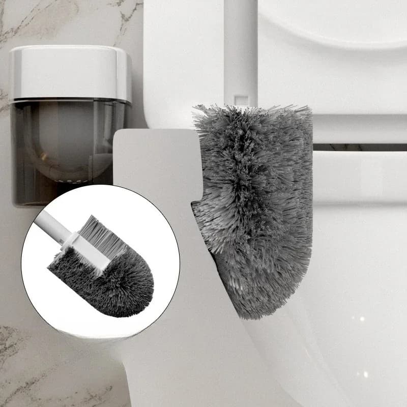 Scopino per WC a parete senza punzonatura con base drenabile WC in plastica con manico lungo 360 ° Spazzola per la pulizia Accessori per il bagno
