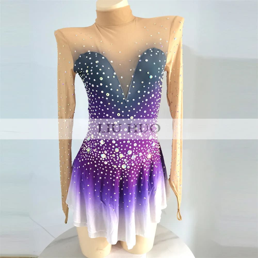 LIUHUO Danza sul Ghiaccio Pattinaggio di Figura Vestito Donna Ragazza Adolescente Personalizza Costume Prestazioni Competizione Body Roller Moderno Viola Bambino