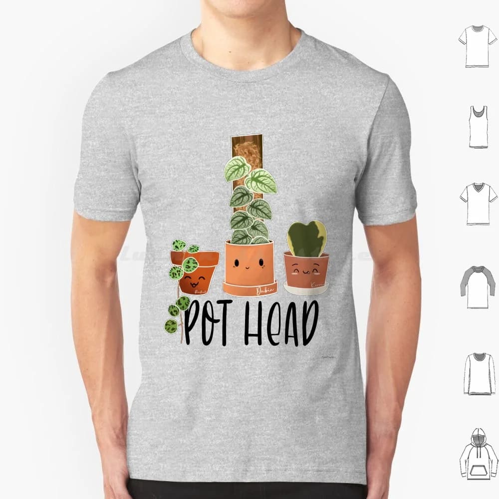 Maglietta Pot Head 6XL in Cotone, T-shirt Fantasia Piante da Interno, Piante Kawaii, Piante Carine, Amante delle Piante, Mamma delle Piante, Appassionata di Piante, Piante da Interno