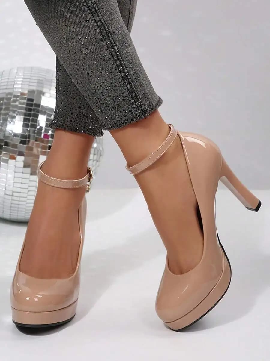 Platform Stiletto Heels Round Toe Ankle Strap Pumps For Women Wedding Party Dress Shoes
