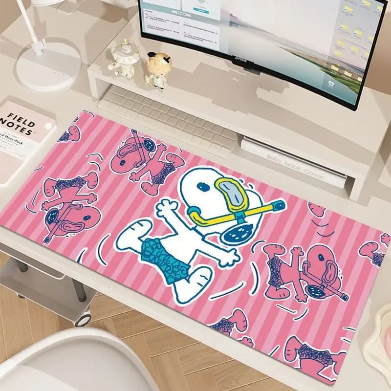Leather Anti-slip Mouse Carpet with Pink Snoopy Square Pattern, Creative Esports Game Keyboard Mat, Office Desk Mat