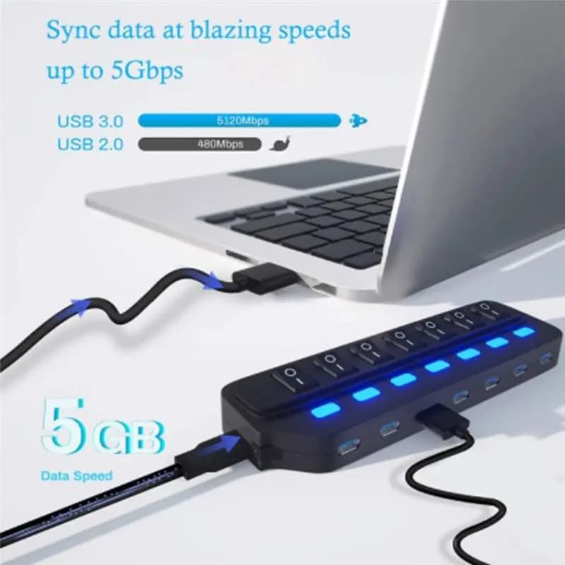 A64I USB Hub 2.0 USB Splitter Multi Hub Adapter USB Several Ports Power Adapter with Switch Accessories for PC Laptop,Black