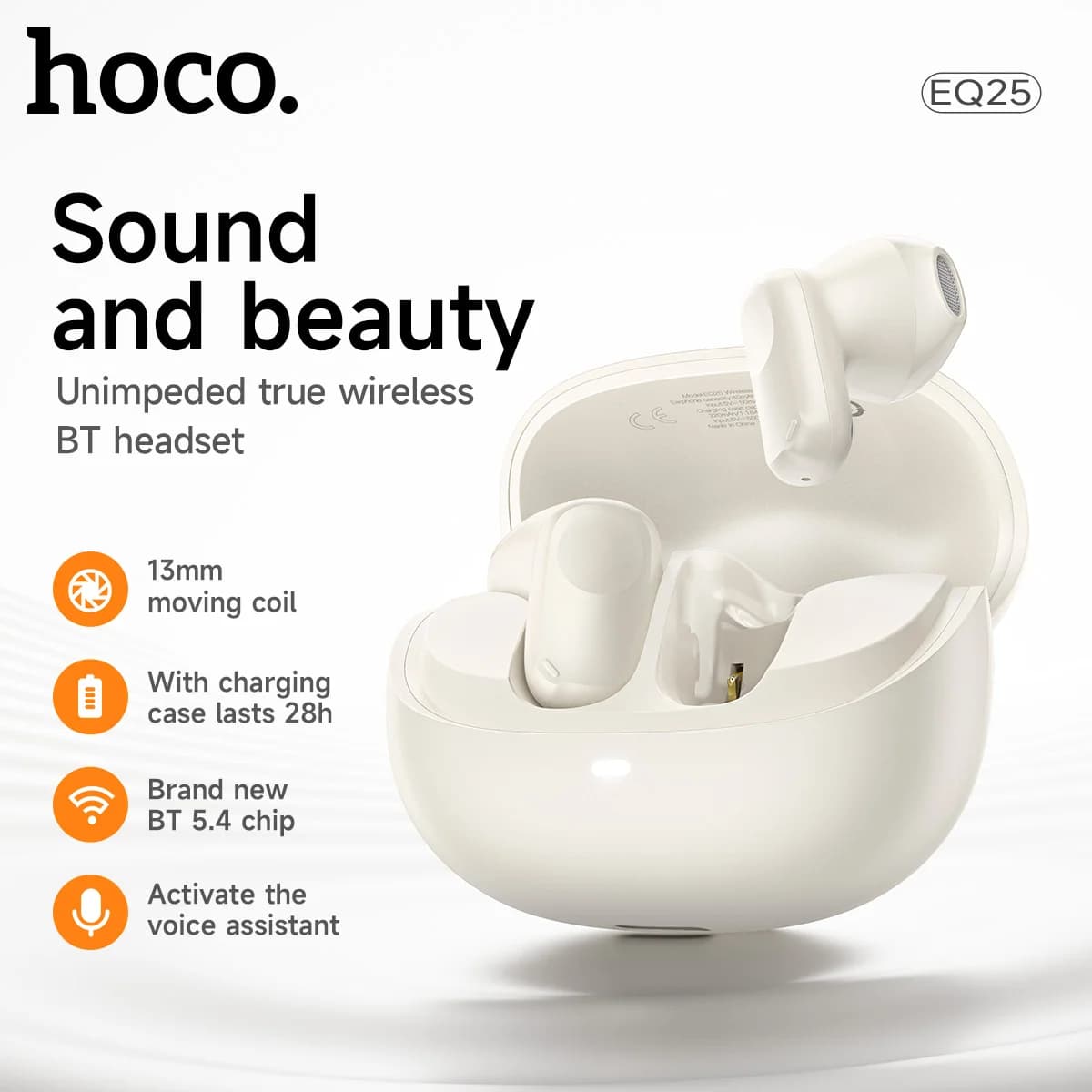 Auricolari HOCO True Wireless Bluetooth 5.4 In-Ear Mini con Controllo Touch, Audio HiFi, per Musica e Sport, 28 ore di Standby