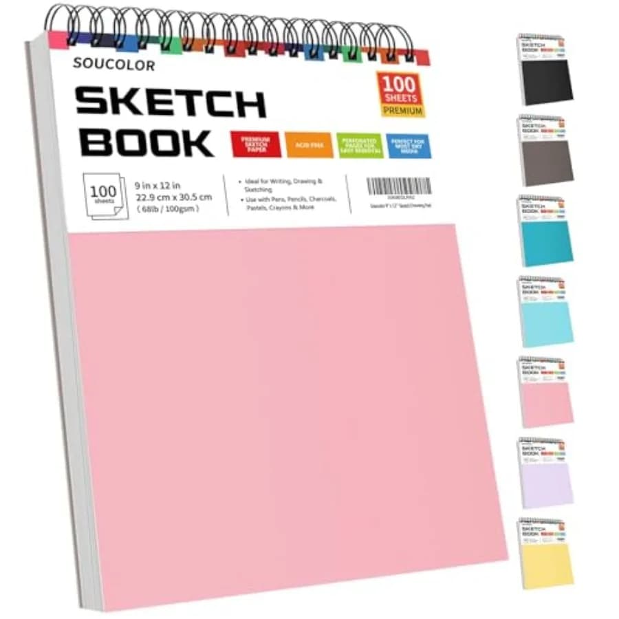 Cute Sketch Book for Teen Girls, Sketchbook 100 Sheets Spiral Notebook Drawing Pad, Pastel School Supplies for Artists, Arts an