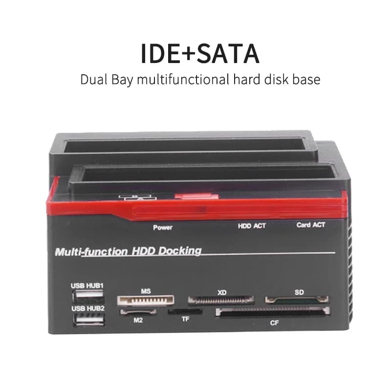 SATA IDE HDD Docking Station 2.5/3,5" USB clone HDD Case 2 ports USB Hub 2.0 MS/M2/XD/CF/SD/TF card reader