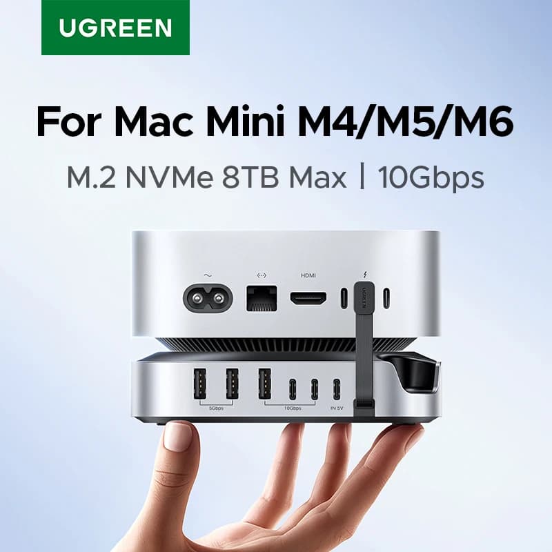 UGREEN USB HUB Docking Station for Mac Mini M4 M4 Pro M.2 NVMe SSD 8TB Max 10Gbps USB-A&C Ports SD&TF 170MB/s USB Splitter Dock