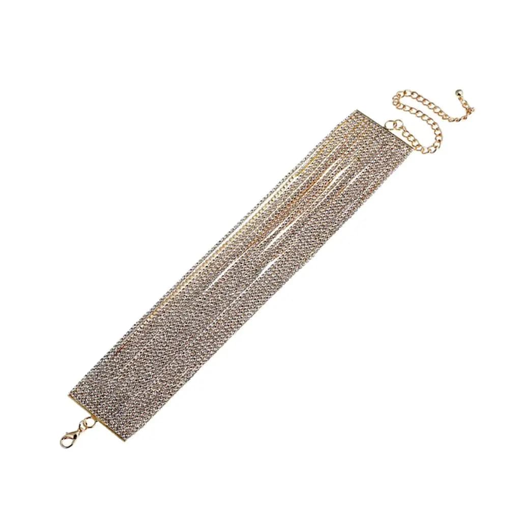 Collana girocollo in cristallo con strass, larga, in lega, a strati, gioielli da donna per accessori da abito da ballo
