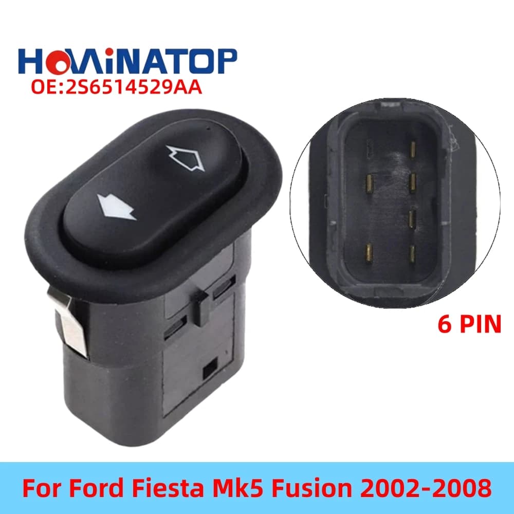 HOWINATOP 2S6514529AA 6Pin Single Power Window Switch Green Backlight For Ford Fiesta Mk5 Fusion 2002-2008 OEM Replacement