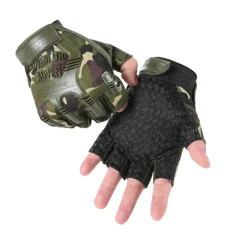 Couple of tactical men's motorcycle gloves with fingerless rigid knuckles, half fingers, fiess, sports, gym, driving, riding