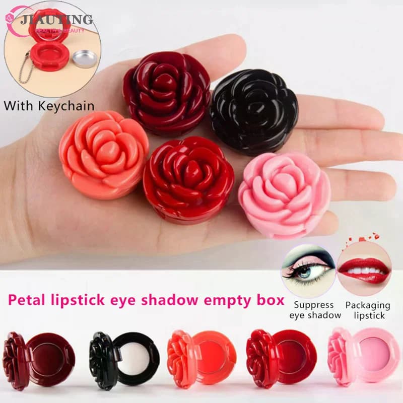 1 Pezzo Contenitore Vuoto per Ombretto con Portachiavi, Scatola per Rossetto a Forma di Rosa, Contenitore Cosmetico Ricaricabile per Trucco e Maschera Labbra