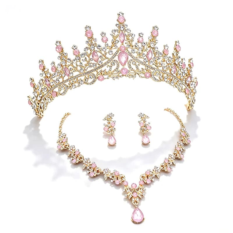 Elegant Princess Tiaras Necklace Earrings Sets for Women Party Birthday Bridal Wedding Crown Set Jewelry Costume Accessories