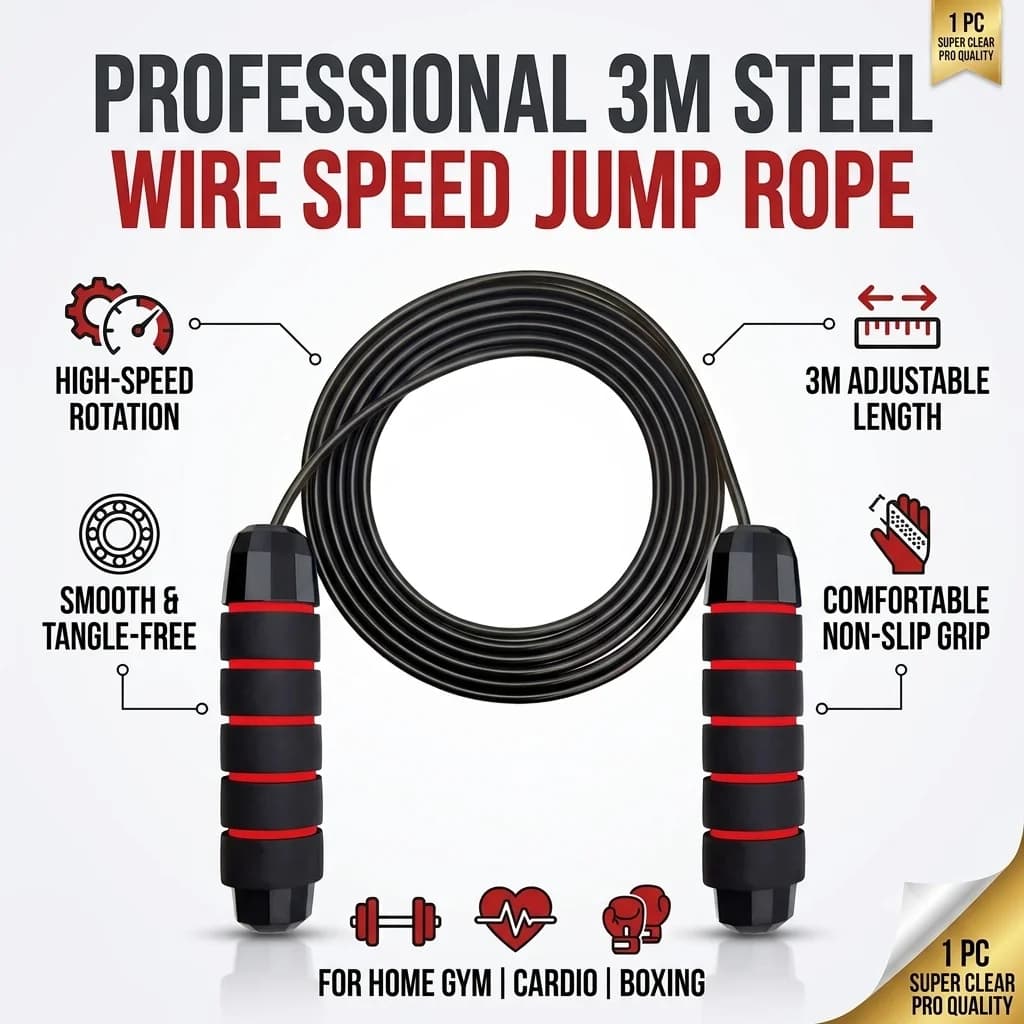 Adjustable Speed Jump Rope 1Pc 3M Steel Wire Skipping Rope Tangle-Free Fitness Workout Equipment For Home Gym Cardio Boxing