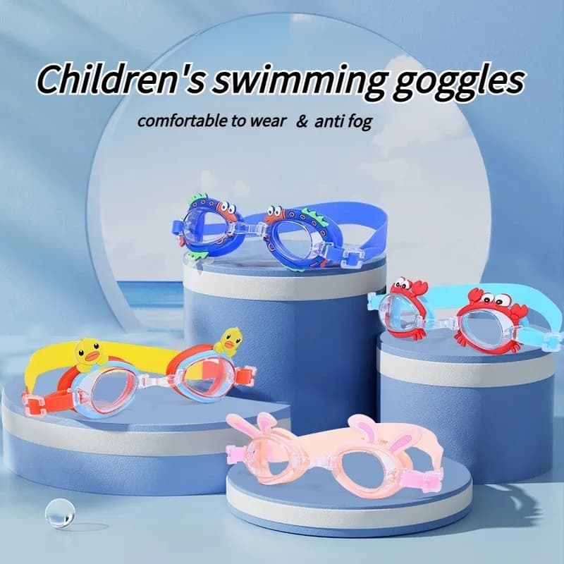 Occhialini da Nuoto per Bambini con Montatura Piccola, Alta Definizione, Antiappannamento, per Ragazzi e Ragazze, Impermeabili, Regolabili, con Disegni Cartoon