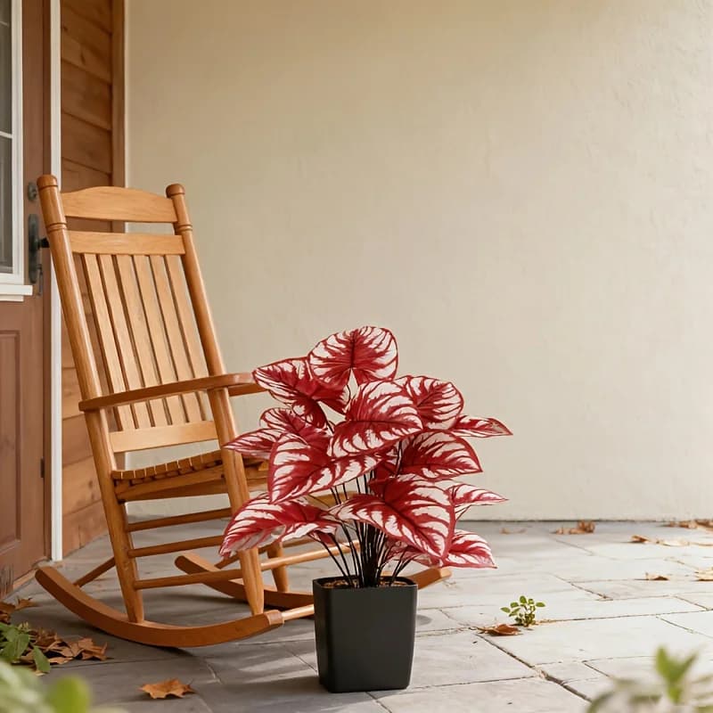 1 Pezzo Pianta Artificiale con Foglie Rosse e Strisce Bianche per Interni ed Esterni Senza Vaso Decorazione Festiva per Portico Cortile Giardino Caminetto Natale