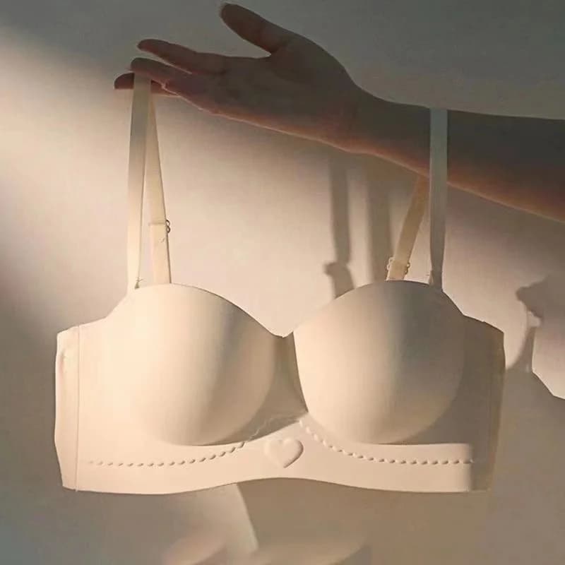 Intimo sexy senza cuciture a mezza tazza Seni piccoli da donna raccolgono senza spalline senza anello in acciaio per chiudere i seni Bellissimo reggiseno da donna sulla schiena