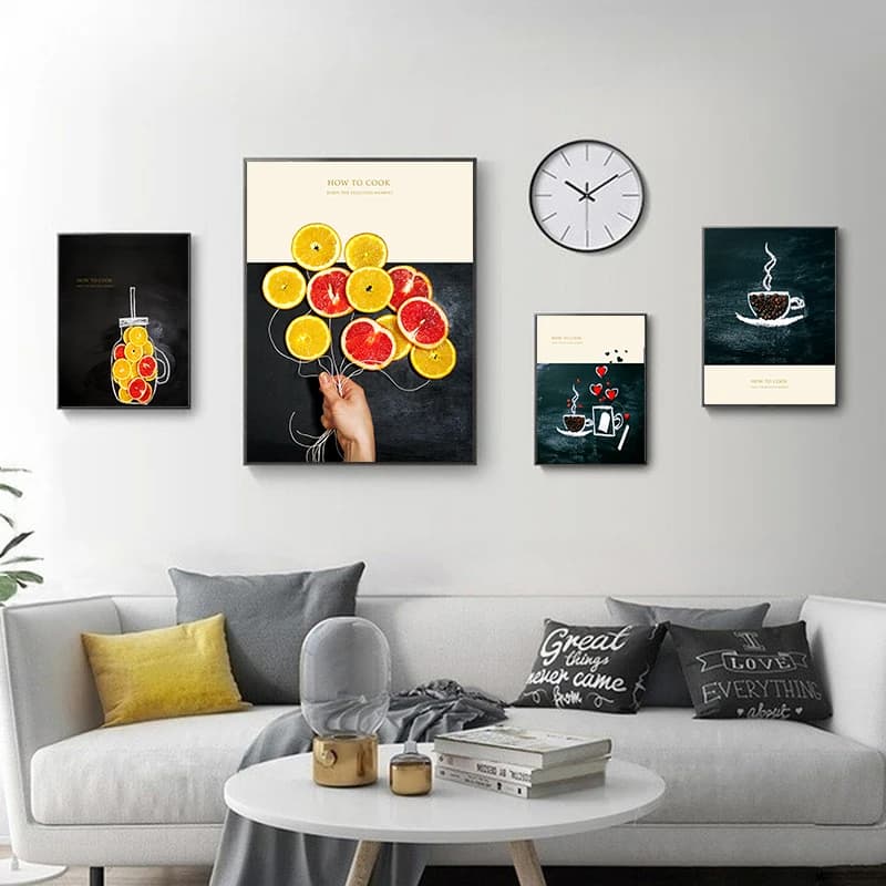 Delicious Fruit grapefruit Orange Nordic Canvas Painting Coffee Beans Romatic Heart Poster Dining Room Wall Art Picture Decor
