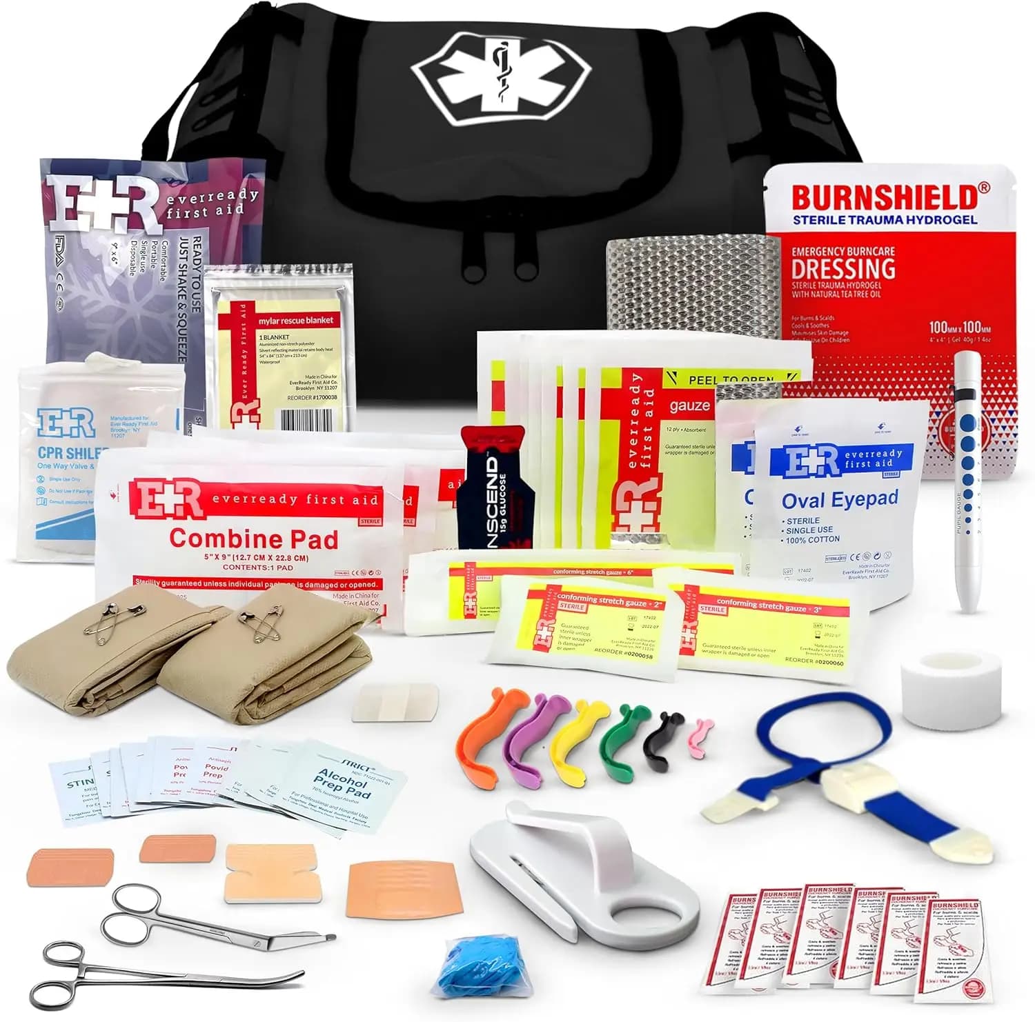 Kit di Pronto Soccorso Portatile per Traumi con Strumenti, Garze, Bende, Forbici e Guanti - Conforme a OSHA ANSI