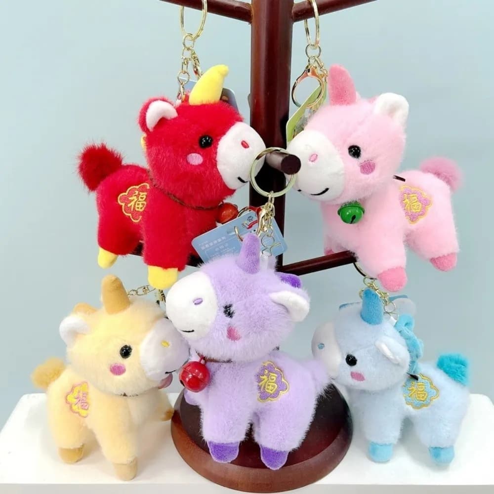 Portachiavi a forma di pony da 12 cm, creativo, mascotte, animale di peluche, ciondolo morbido a forma di cavallo dei cartoni animati, simbolo di Capodanno