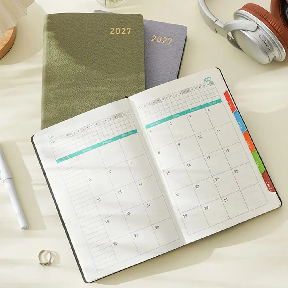 Nuovo Agenda 2027 A5 con Calendario, Manuale di Efficienza, Taccuino in Inglese, Pianificatore 365 Giorni, Forniture per Scuola e Ufficio