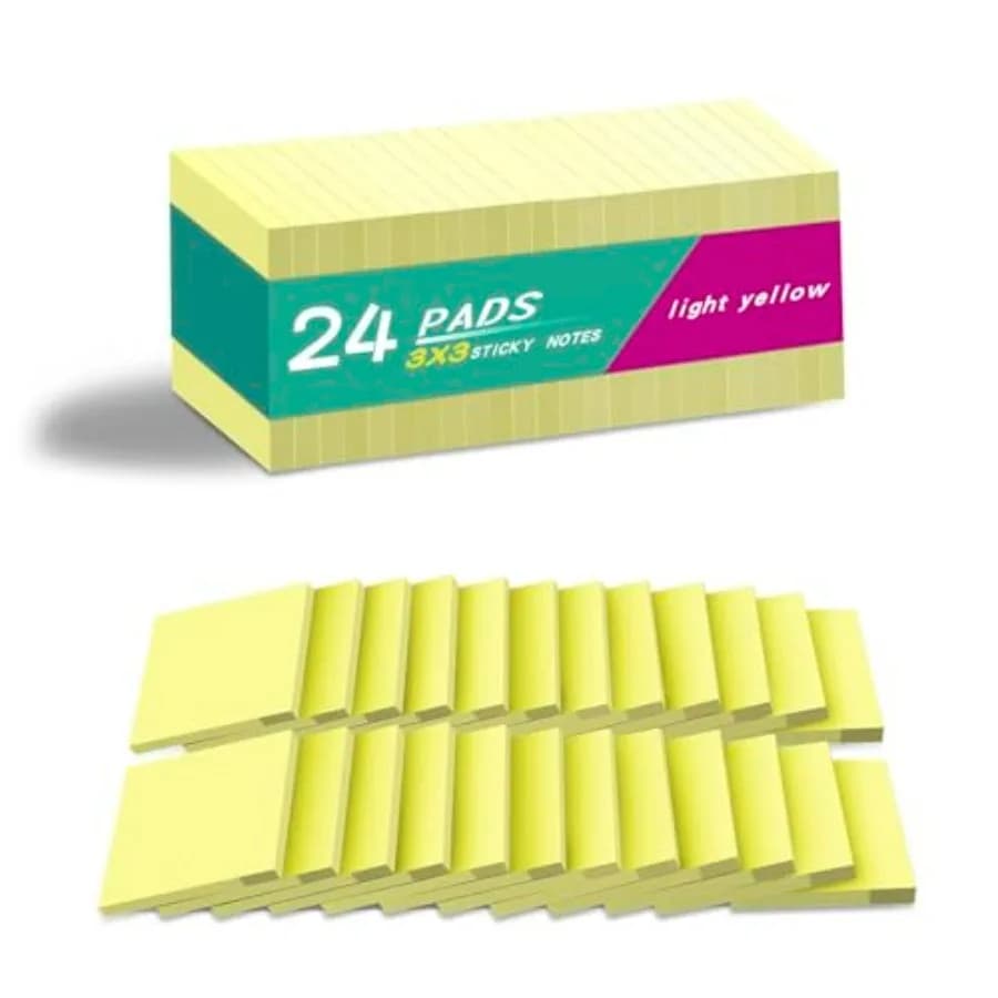 24 Blocchetti di Foglietti Adesivi 7,6x7,6 cm Gialli, Adesivo Forte, Rimozione Pulita, Riciclabili, Facili da Attaccare per Casa e Ufficio