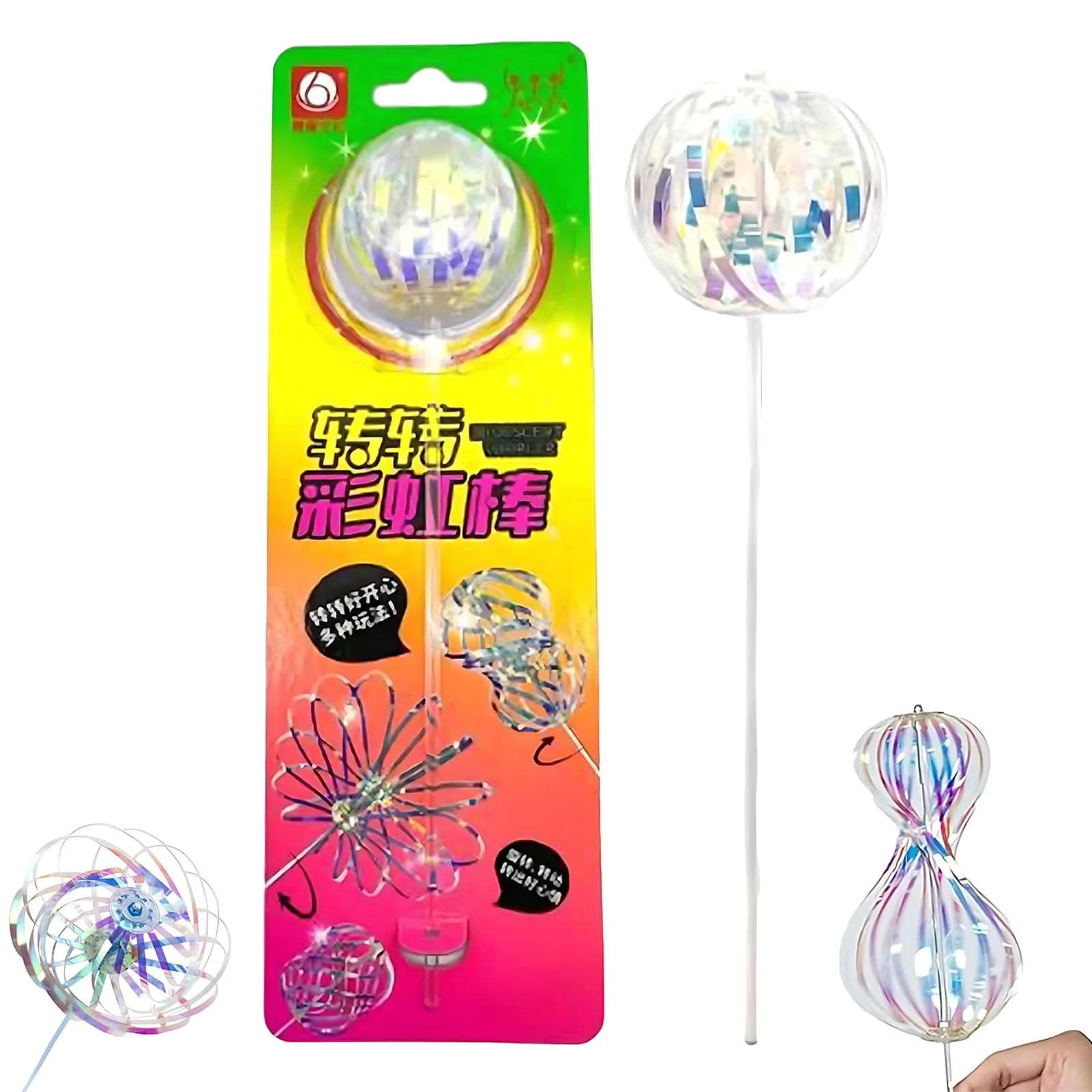 Arcobaleno Twirler Stick Spinner Toy Magic-Party Bubble Wand Alleviare lo stress Giocattolo per festival di feste Divertente notte attraente