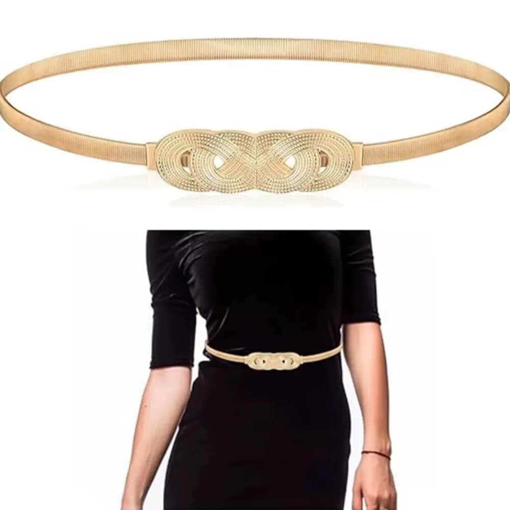 Cintura in vita a catena regolabile – Cintura in metallo oro/argento Y2K con elastico nascosto, adatta per abiti e pantaloni a vita alta