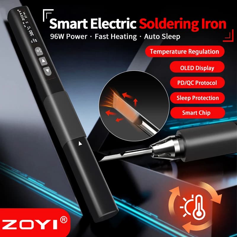 ZOYI ZT-N1 Saldatore Intelligente 96W, Penna per Saldatura a Temperatura Costante Portatile per Elettricisti, per Manutenzione Domestica