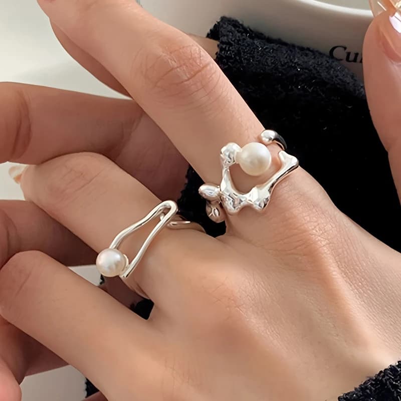 925 Sterling Silver Rings For Women Stackable Pearl Love Heart Adjustable Engagement Ring Vintage Luxury Jewelry Gift Wholesale