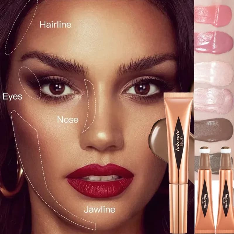 Penna Illuminante Liquida Multiuso Opaca e Illuminante, Primer, Ombretto Naso, Punta a Spugna Fine, Blush e Illuminante Cosmetico