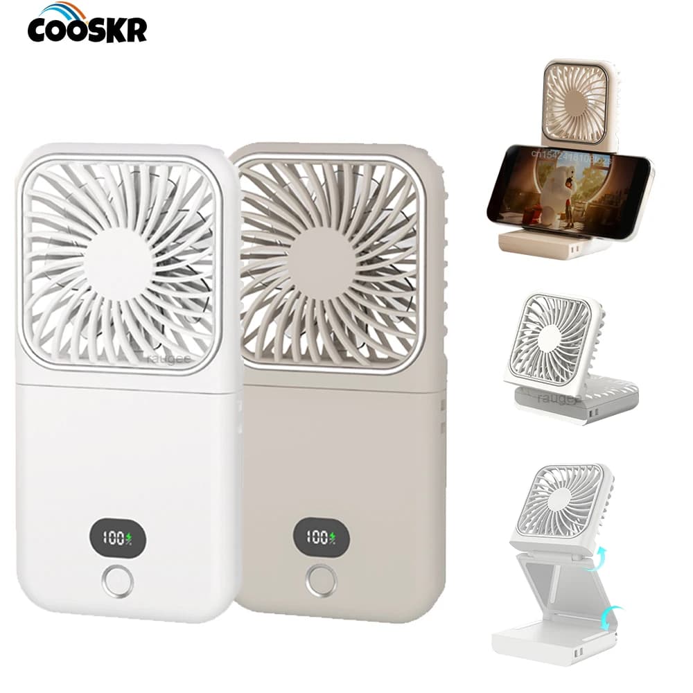Mini Ventilatore Portatile Pieghevole da Tavolo, Ricaricabile 2500mAh, 4 Velocità, con Supporto per Telefono, Ventilatore da Collo per Esterni