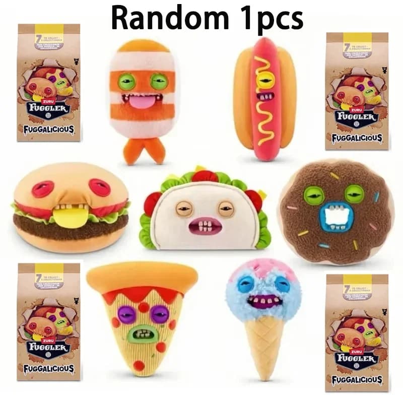 Peluche Mostro Dentato Fuggler Originale (1 Pezzo Casuale) - Serie Fuggalicious: Hamburger, Hot Dog, Ciambella - Regali