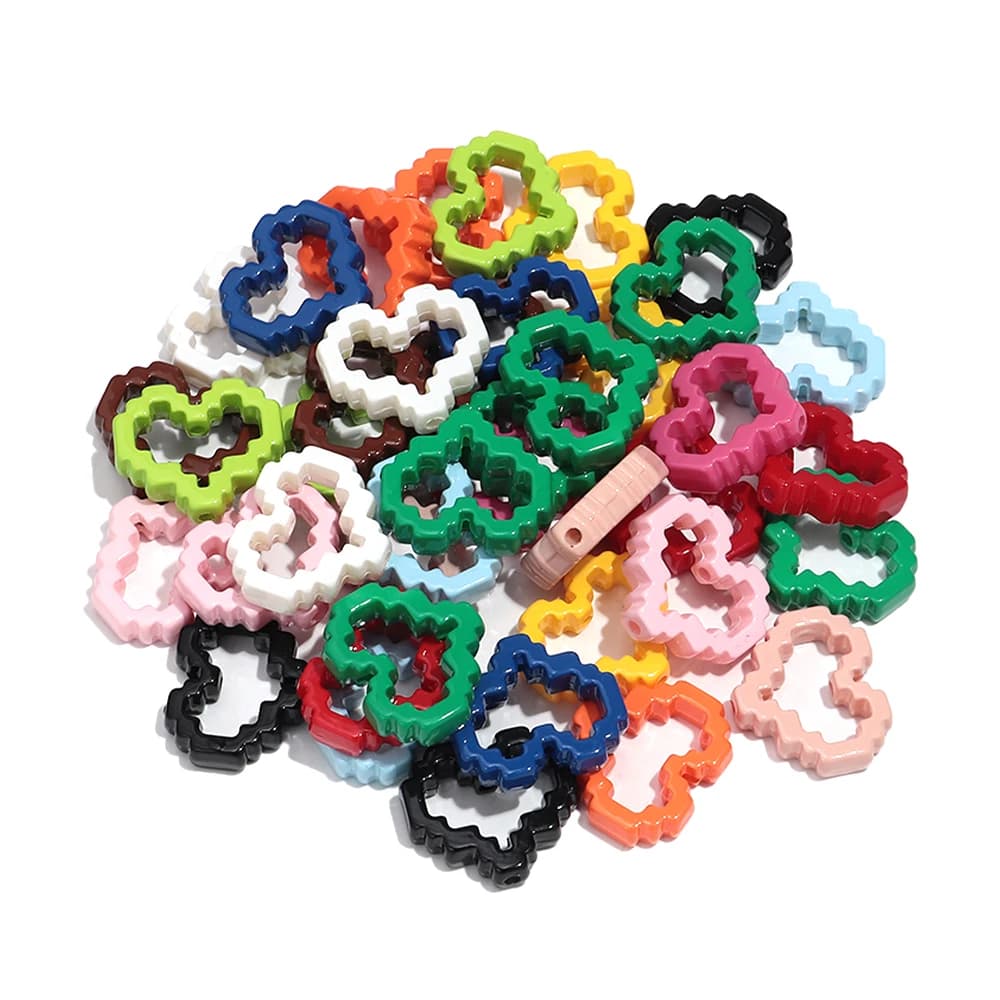 10 pcs. Empty Heart Beads in Acrylic Colored Solid 25x29mm for Creation DIY Jewelry, Keyring and Accessories Bracelets