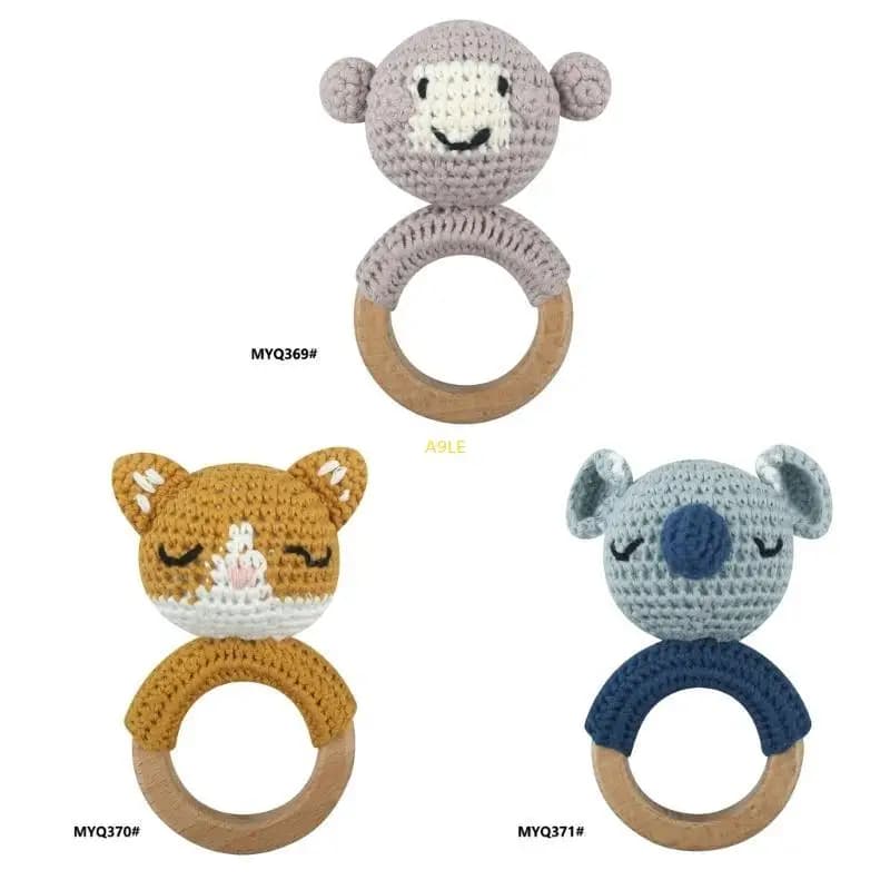 Sonagli animali giocattolo per massaggiagengive per bambini Giocattolo educativo per bambini in legno all'uncinetto