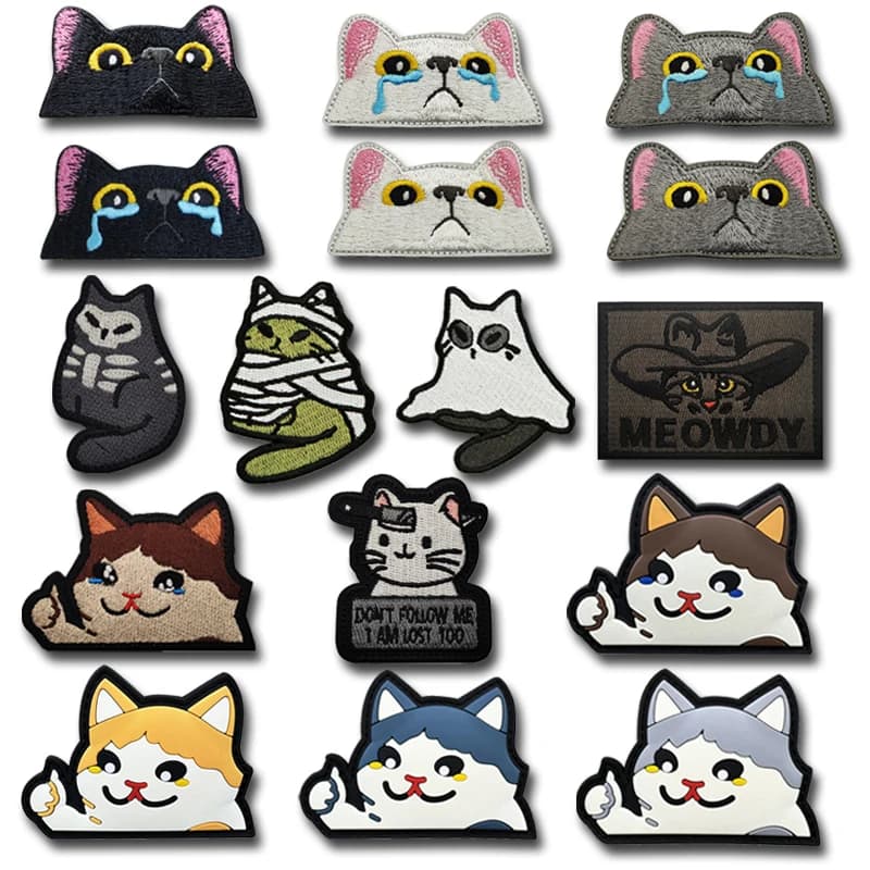 Cartoon Cat ricamo patch mouse luminoso PVC Hook Loop fascia da braccio zaino fai da te esterno Toppe tattiche Supporto