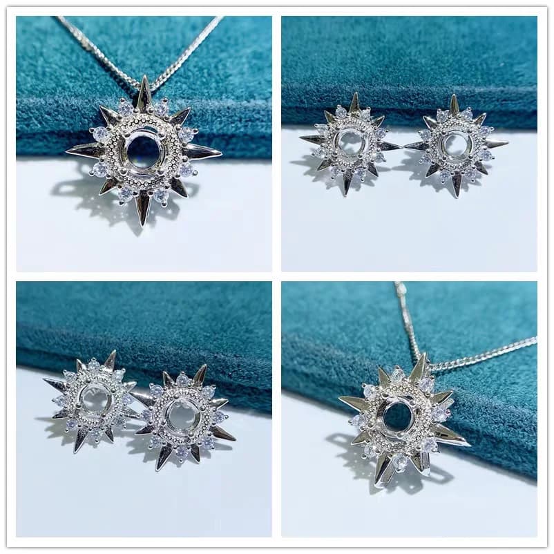 MeiBaPJ 5mm Round Stone Jewelry Set, Star Pendant Earrings, 2 Piece Dress, Women's Wedding Jewelry