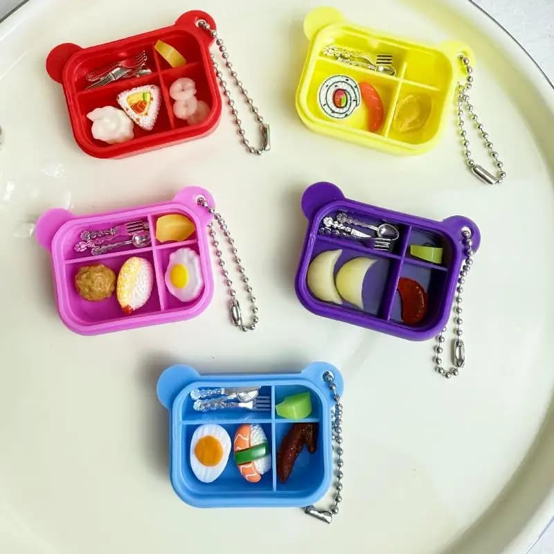 Set di contenitori per il pranzo in miniatura per casa delle bambole, stoviglie, oggetti pendenti per borse per telefono