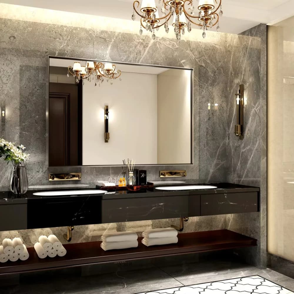 Specchio da Bagno Nero 36"x30" Moderno con Cornice in Metallo, Specchio Rettangolare da Parete, Stile Rustico, Specchio Decorativo per Casa