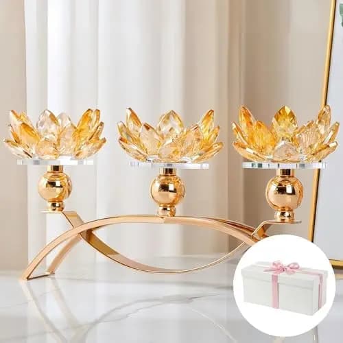 Portacandele a loto in cristallo dorato, centrotavola per tealight, decorazione per casa, matrimoni, sala da pranzo, soggiorno