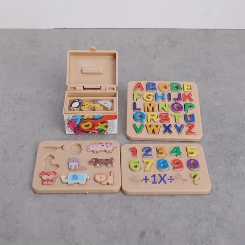 Set di 3 Blocchi da Costruzione Carini, Modellino in Miniatura di Casa delle Bambole, Scatola Portaoggetti con Puzzle di Lettere