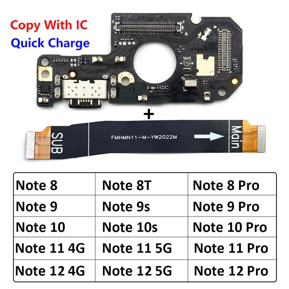 New For Xiaomi Redmi Note 7 8 8T 9 9s 10 10s 11 12 Pro Plus 4G 5G USB Charging Port Dock Charger Connector Board Main Flex Cable