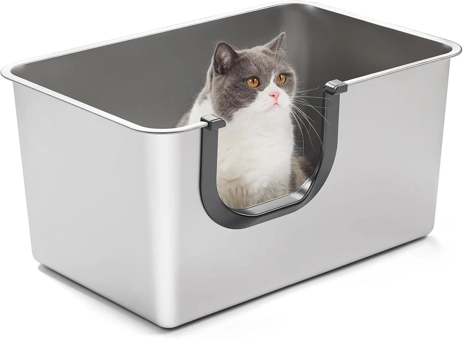Lettiera per Gatti Extra Large in Acciaio Inossidabile con Bordi Alti, Impermeabile e Facile da Inserire