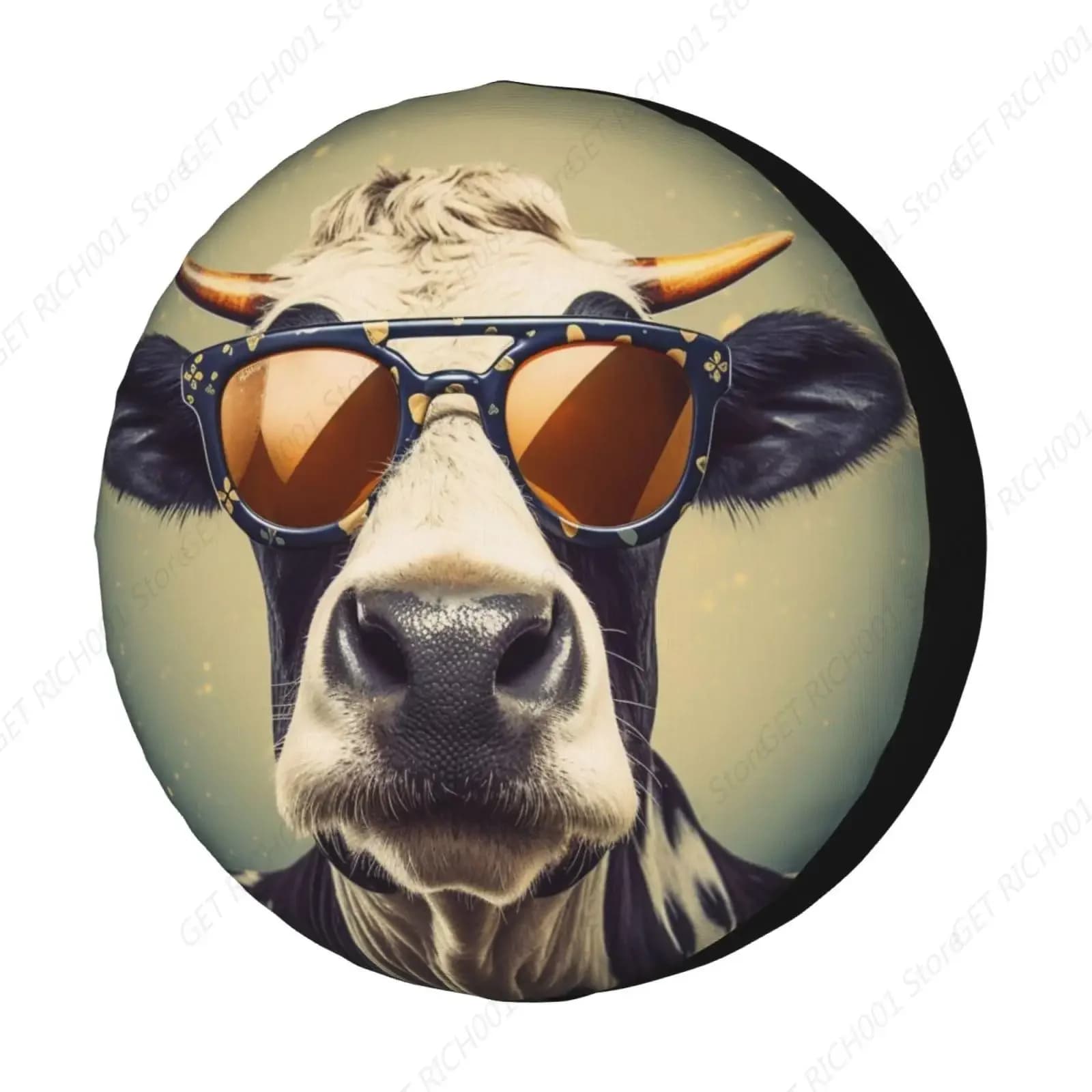 Cool cow wearing sunglasses Copri spare wheel Dust wheel cover for trailer, camper, SUV and many 14 inch vehicles