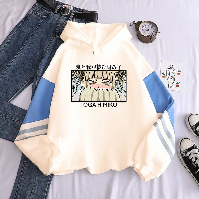My Hero Academia Anime Kawaii Cartoon Grafica Himiko Toga Felpe con cappuccio Uomo Donna Manica lunga Patchwork Ragazzi/ragazze Felpe con cappuccio