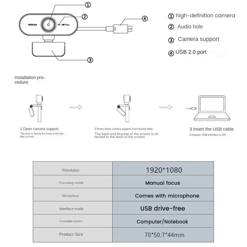 T31C new 1080P Webcam with Microphone HD Webcam USB Camera for PC Laptop, Zoom, Skype, Facetime, Windows, Linux