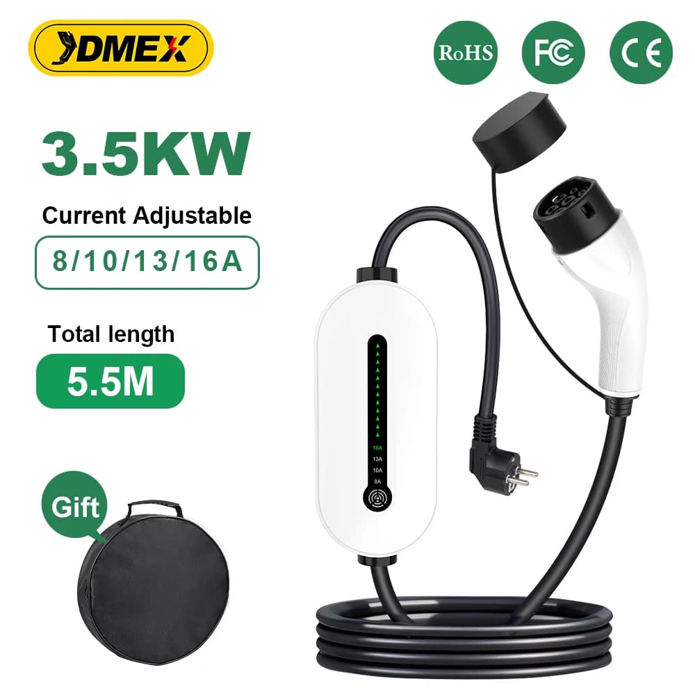 JDMEX 3.5KW Caricatore EV portatile Type2 Controllo APP 16A Impermeabile IP66 EVSE Set di scatole di ricarica Corrente di ricarica regolabile