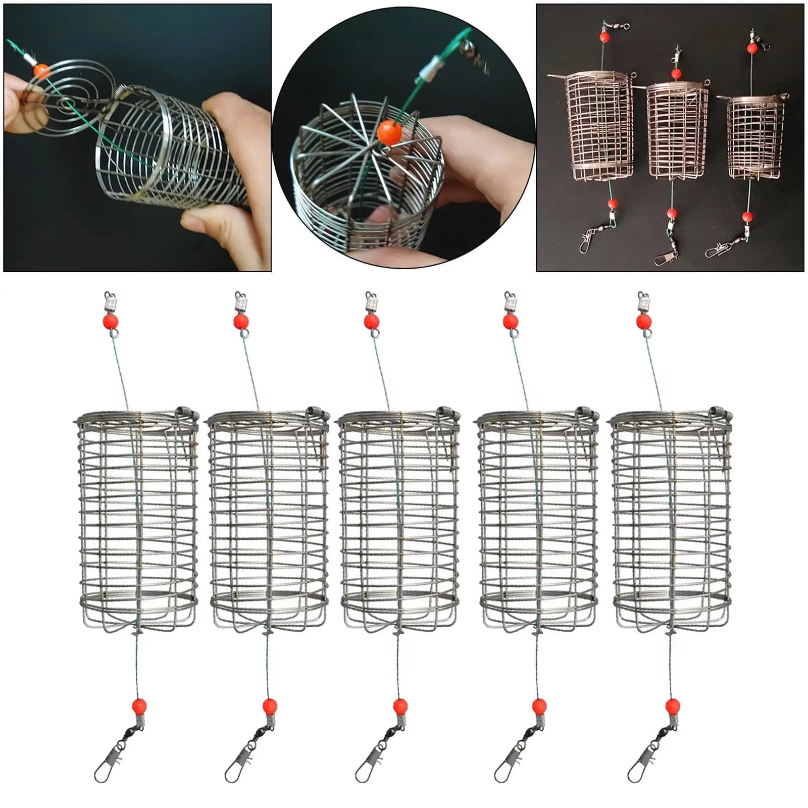 5x Solido Alimentatore Da Pesca Gabbia Trappola Cestino Contenitore Carpa Richiamo Attirare Mesh Gabbie Attrezzatura Da Pesca Scatta Accessori