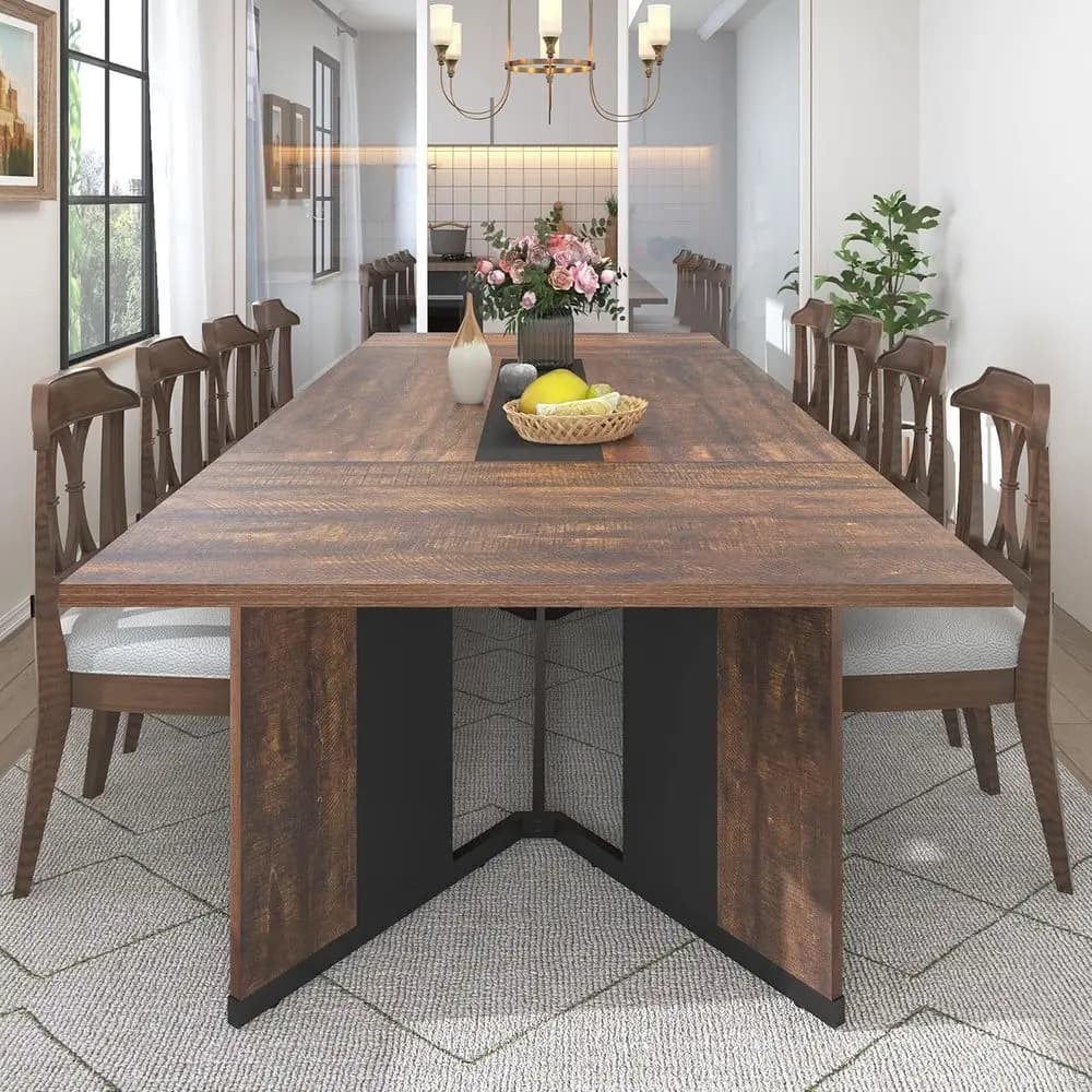 94Inch Large Dining Table or 8 10 People,Wooden Recular Kitchen Table W/Waterproo Tabletop,Large Recurniture W/Adjustable Legs,B