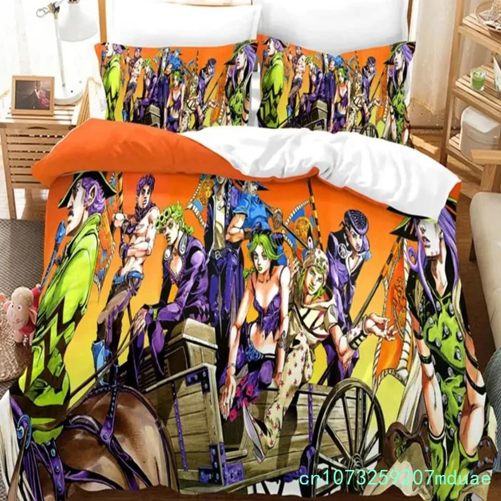 New Anime JoJo Bizarre Adventure Jotaro Kujo Bedding Set Boys Girls Twin Queen Size Duvet Cover Pillowcase Bed Kids Adult
